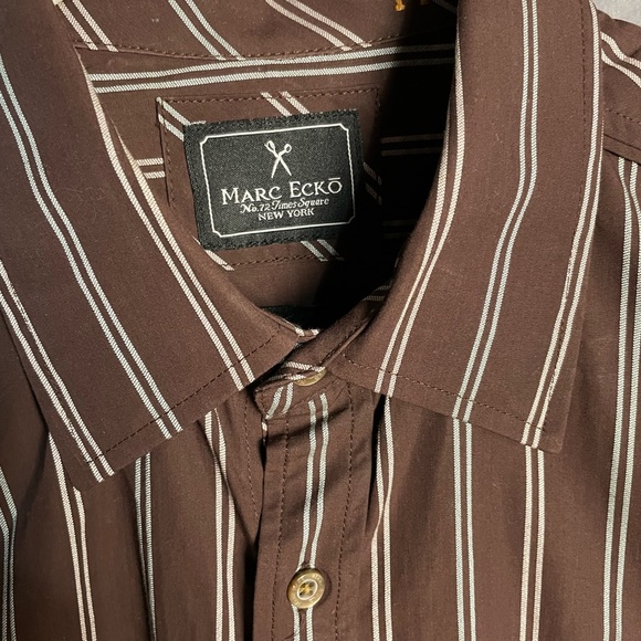 Marc Echo Brown And White Striped Button Down Shirt - Picture 3 of 5